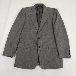 Vintage Herringbone Blazer Mens 42L Tweed Wool Blend Two Button Joe Namath